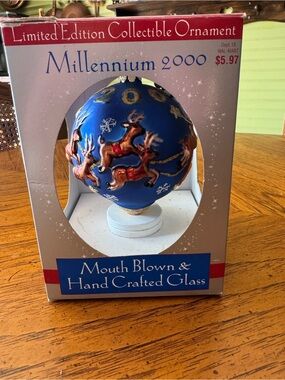 Limited Edition Millennium 2000 Mouth-Blown Glass Ornament - Blue